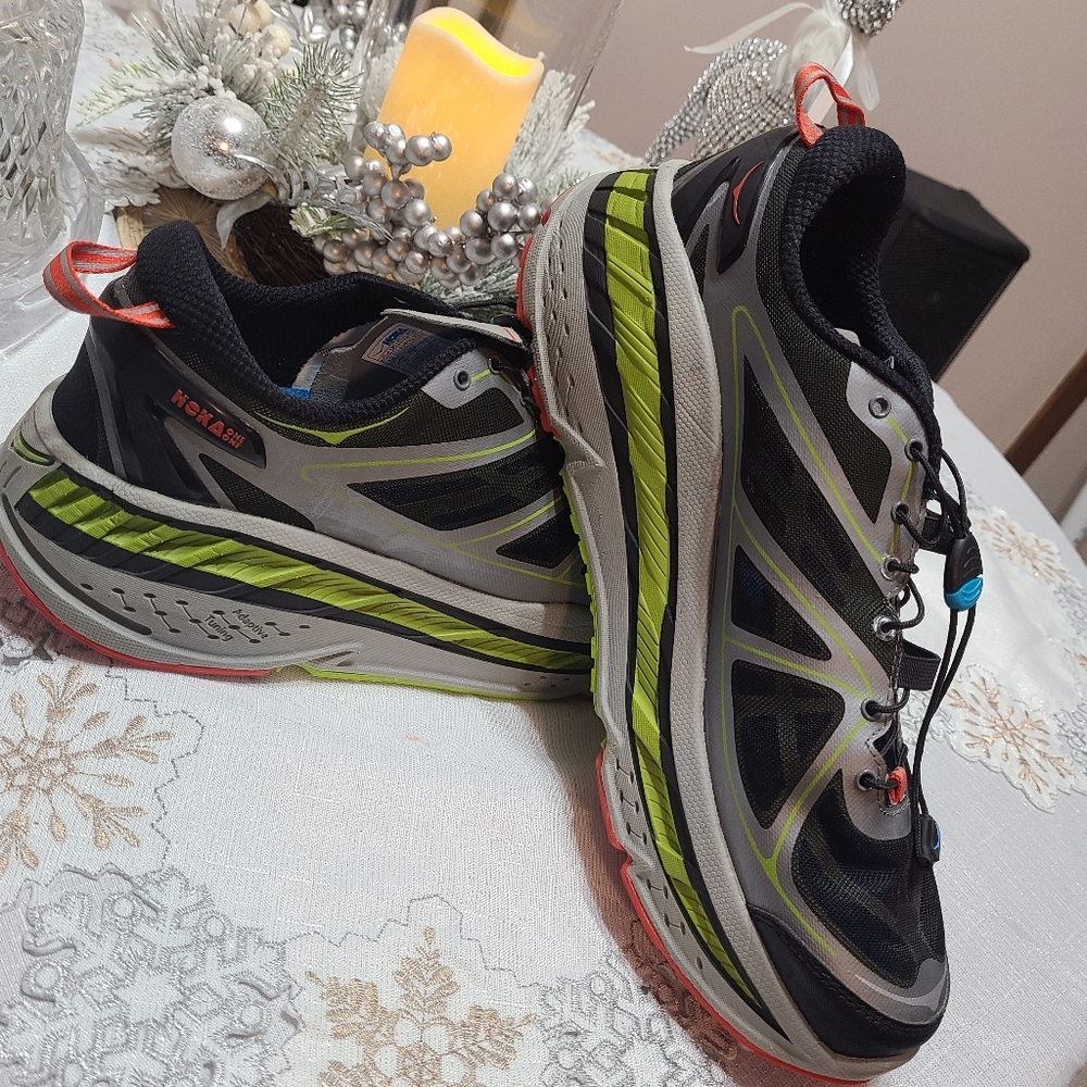 Hoka Men's Black and Lime Athletic Shoes